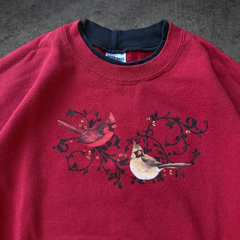 Vintage 90s Cardinals Double Collar Sweatshirt Size XL Cottage Grandma Cozy Fall
